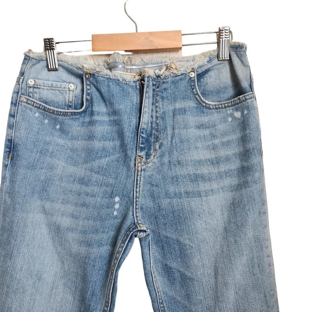 Free People Jeans Free‎ People 90s Raw Waist Bleached Bootcut Crop sz 25